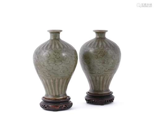 Two Chinese Longquan celadon vases