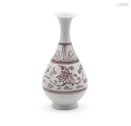 A Chinese underglazed red pear shaped bottle vase