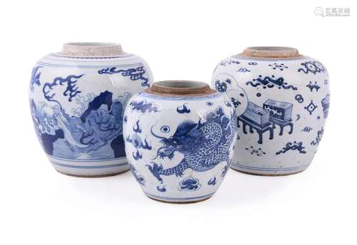 Three Chinese blue and white ginger jars