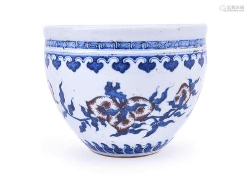 A small Chinese blue and white and underglaze red Longevity ...