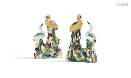A pair of Sancai glazed groups of cranes