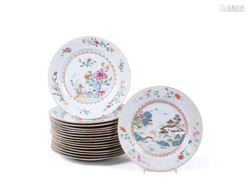 Sixteen Chinese Export Famille Rose plates