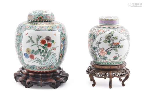 A Chinese Famille Verte jar and cover