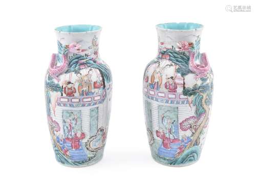 A pair of Chinese Famille Rose Immortals vases