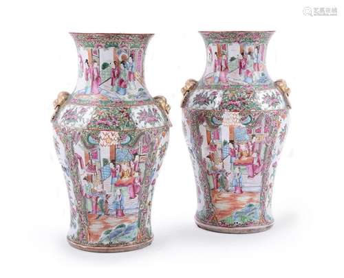 Two similar Cantonese Famille Rose vases