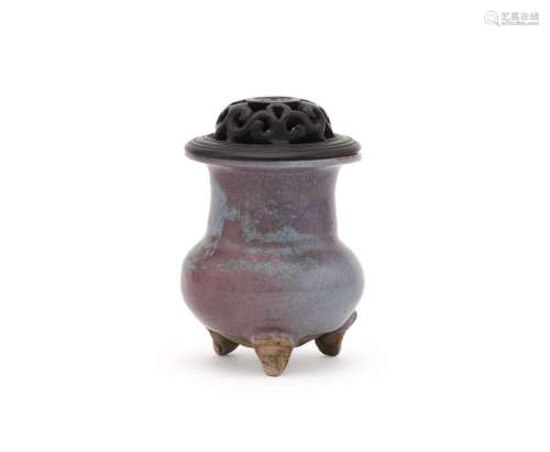 A Chinese jun glazed tripod censer