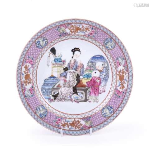 A Chinese Famille Rose ruby-backed plate