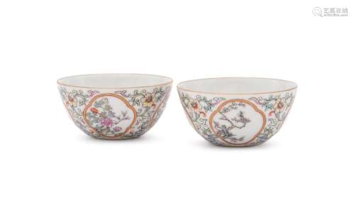 A pair of small Chinese famille rose cups