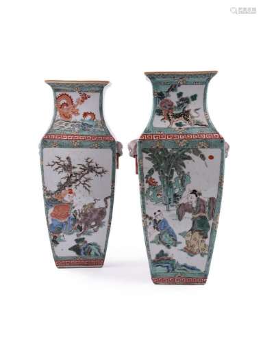 A pair of Chinese Famille Verte vases
