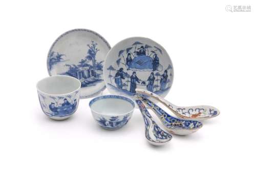 A Nanking Cargo blue and white tea bowl and saucer