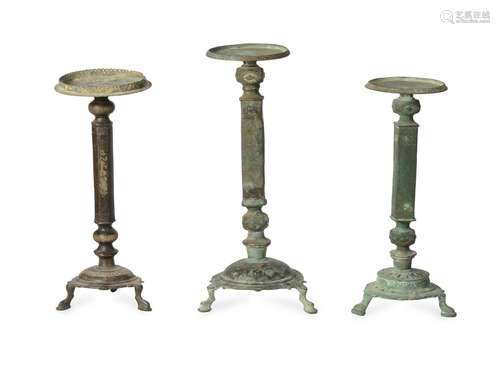 Three attractive large Islamic bronze candlesticks