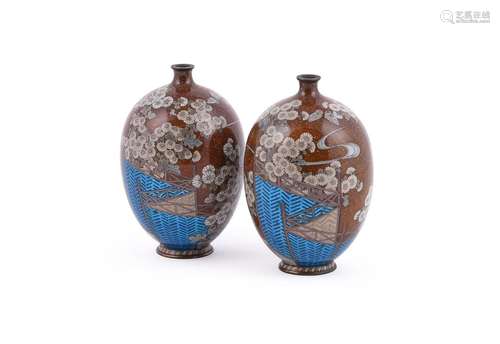 A pair of Japanese Cloisonné Enamel Vases