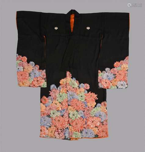 A black silk crepe Japanese Kimono