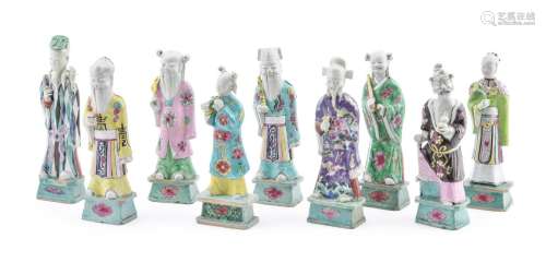 Eight Chinese Export Famille Rose figures of Immortals