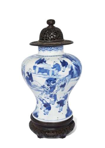 A Chinese porcelain blue and white 'hundred boys' baluster v...