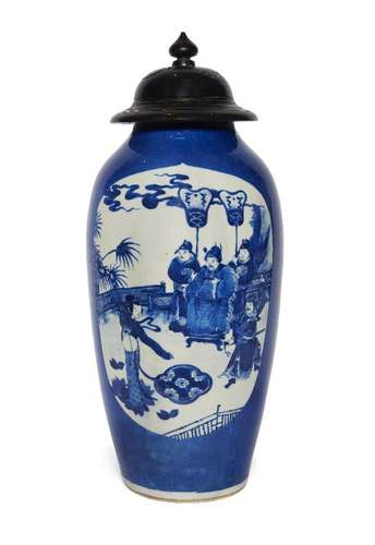 A Chinese porcelain blue and white 'dance performance' vase