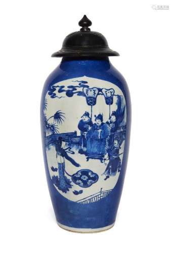 A Chinese porcelain blue and white 'dance performance' vase