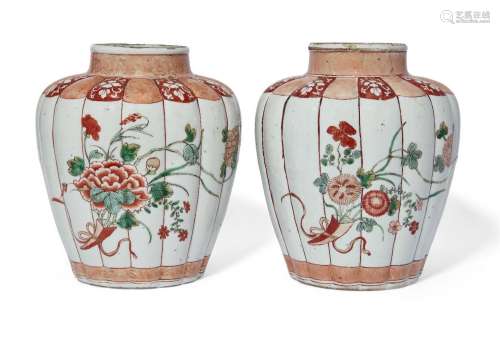 A pair of Chinese porcelain famille verte lobed 'peony and c...