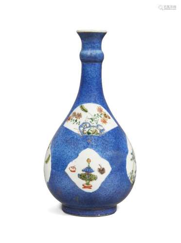 A Chinese porcelain famille verte powder-blue vase