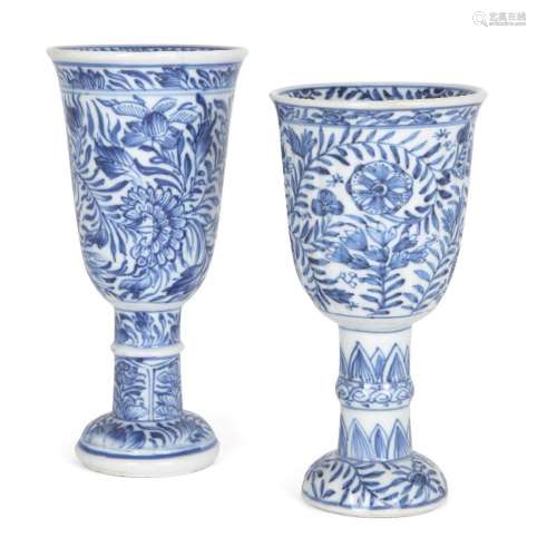 Two Chinese porcelain blue and white goblets