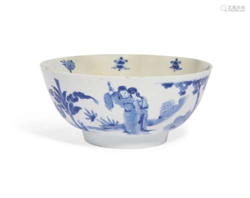 A Chinese porcelain blue and white 'night walk' bowl