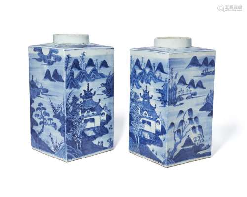 A pair of Chinese export porcelain blue and white square tea...