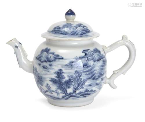 A Chinese export porcelain blue and white teapot and cover