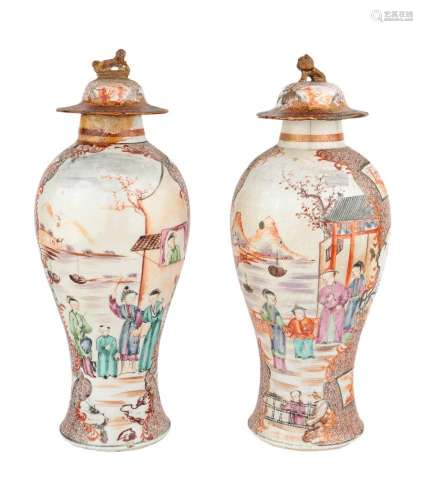A pair of Chinese export porcelain 'Mandarin palette' vases ...