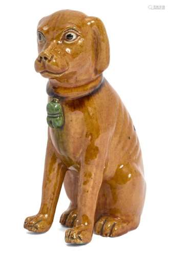 A Chinese export porcelain yellow-glazed figure of a dog