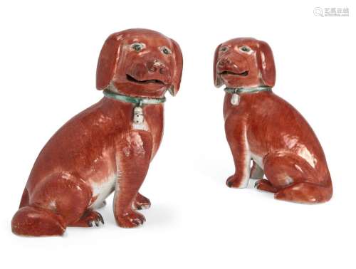 A pair of Chinese export porcelain iron red glazed figures o...