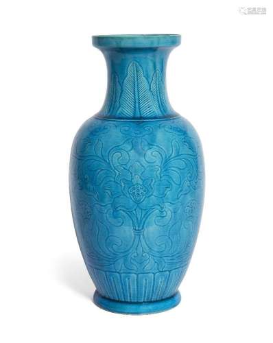 A Chinese porcelain monochrome turquoise-glazed 'lotus' vase