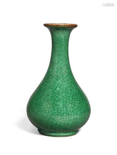 A small Chinese porcelain apple-green crackle-glazed vase
