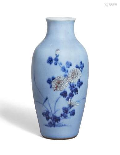 A Chinese porcelain pale blue-glazed 'chrysanthemum' vase