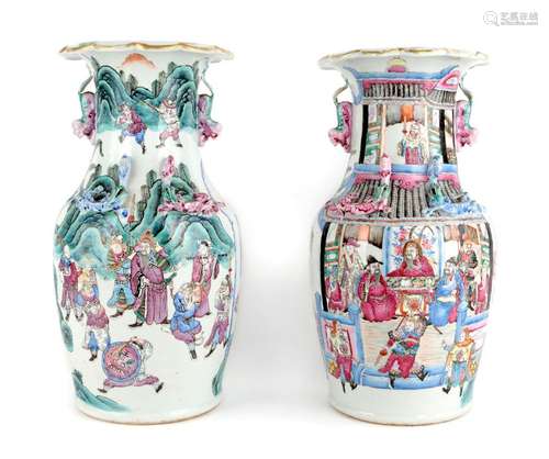 A pair of Chinese Canton porcelain famille rose vases