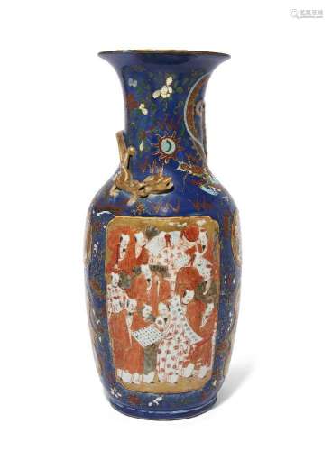 A Chinese porcelain blue-ground 'officials' vase