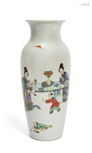 A Chinese porcelain famille verte 'ladies and children' vase