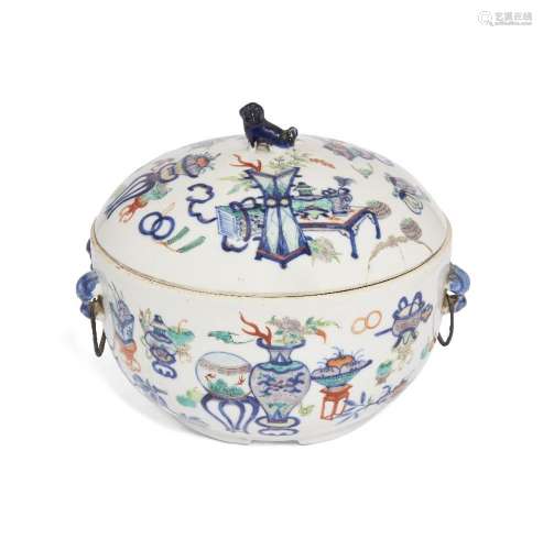 A Chinese porcelain doucai food container and cover