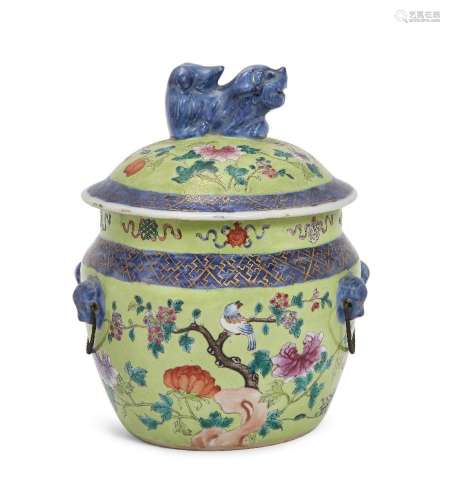 A Chinese porcelain famille rose 'bird and peonies' jar and ...