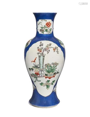 A large Chinese porcelain powder-blue famille verte 'scholar...