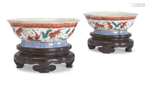 A pair of Chinese porcelain quatrilobe 'fish' bowls