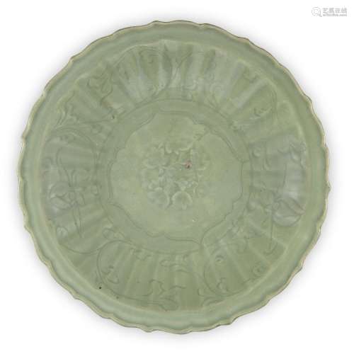 A Chinese Longquan celadon 'lotus' charger