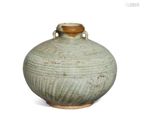 A Thai Sawankhalok stoneware celadon-glazed jar