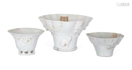 Three Chinese Dehua porcelain libation cups