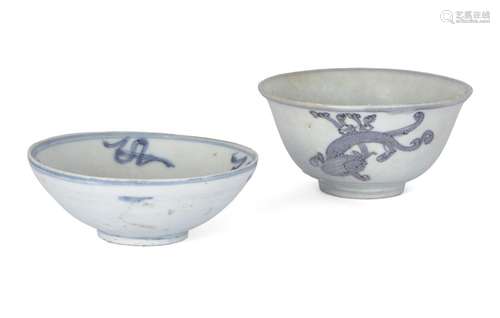 Two Chinese porcelain blue and white bowls