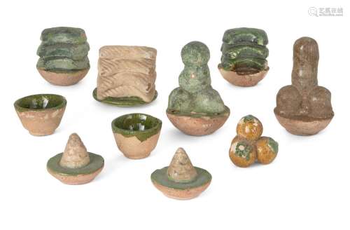 Ten Chinese glazed pottery funerary offerings