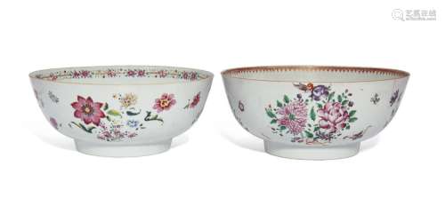 Two Chinese export porcelain famille rose 'flowers' bowls