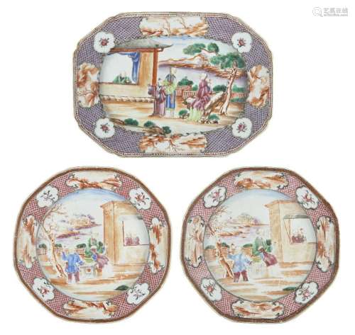 Three Chinese export porcelain famille rose 'Mandarin palett...