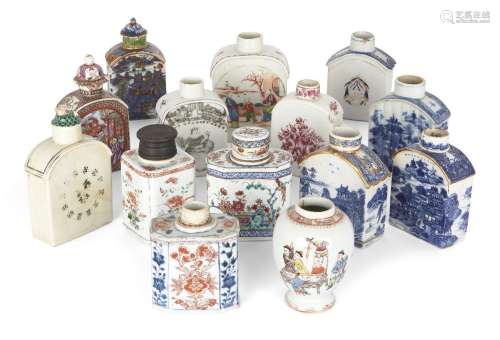 Thirteen Chinese porcelain tea caddies and a famille rose va...