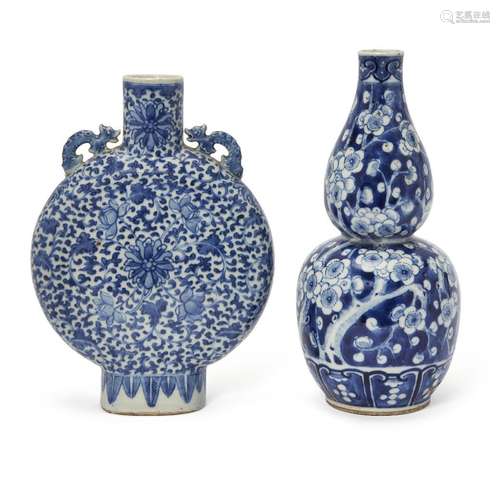 A Chinese porcelain blue and white moonflask and a double-go...