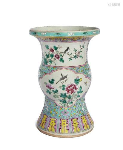 A Chinese porcelain famille rose 'birds and flowers' vase